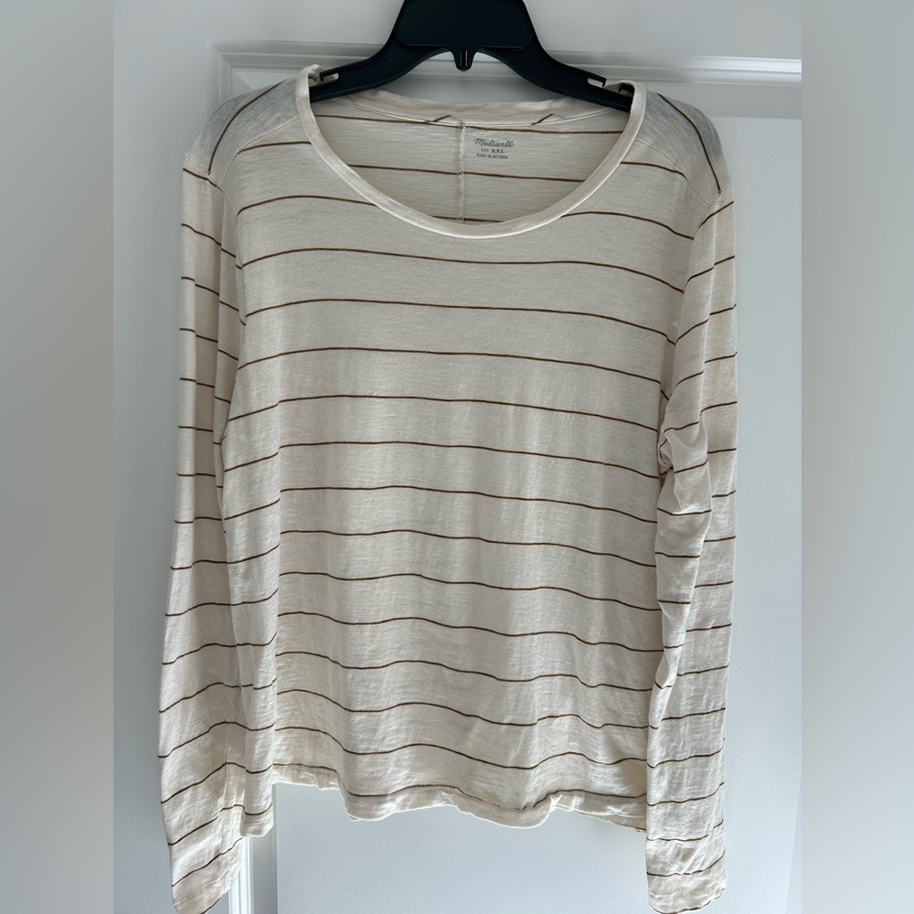 Madewell Cream and Brown Striped Tee